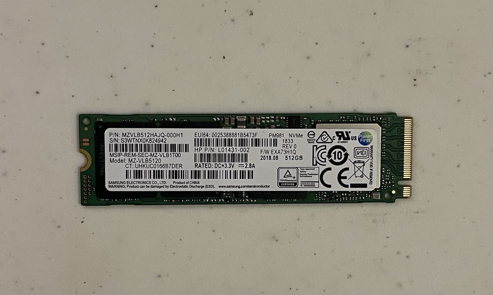 99% HEALTH Samsung HP MZVLB512HAJQ-000H1 MZ-VLB5120 - 512GB m.2 SSD Drive