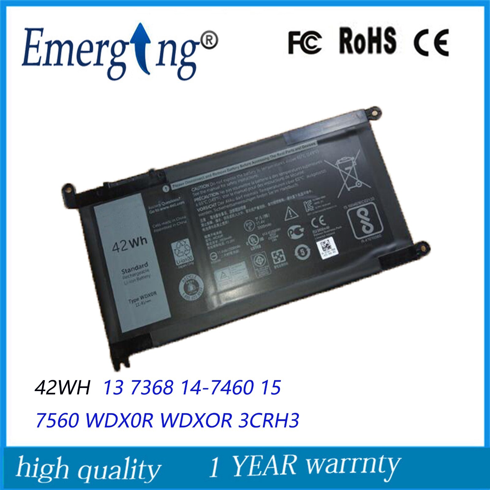 11.4V 42WH Original WDX0R Battery for Dell WDXOR 5368 5567 7560 5767 7472 7460 7