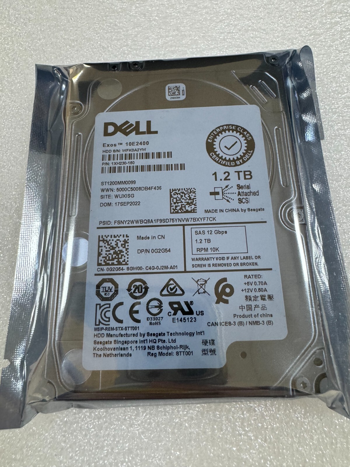 DELL G2G54 0G2G54 ST1200MM0099 1.2TB 12Gbs 2.5 10K Enterprise Hdd without tray