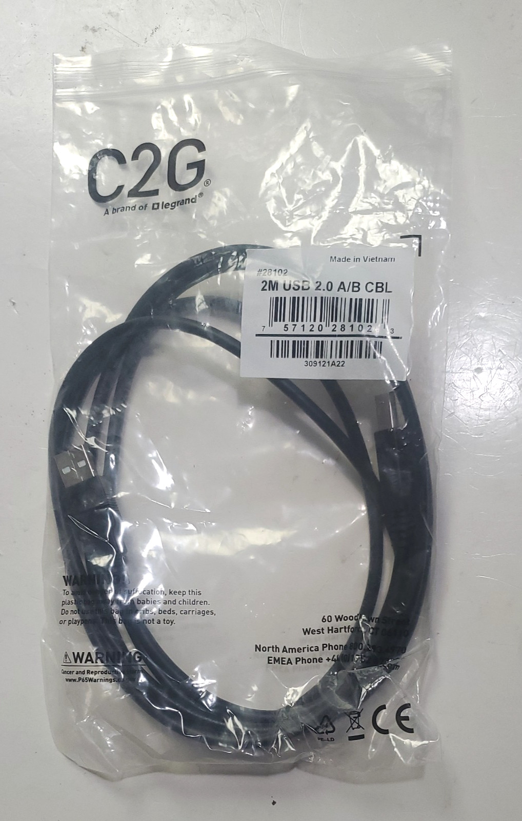C2G  USB 2.0 A/B CABLE - BLACK, 2 meters   20501