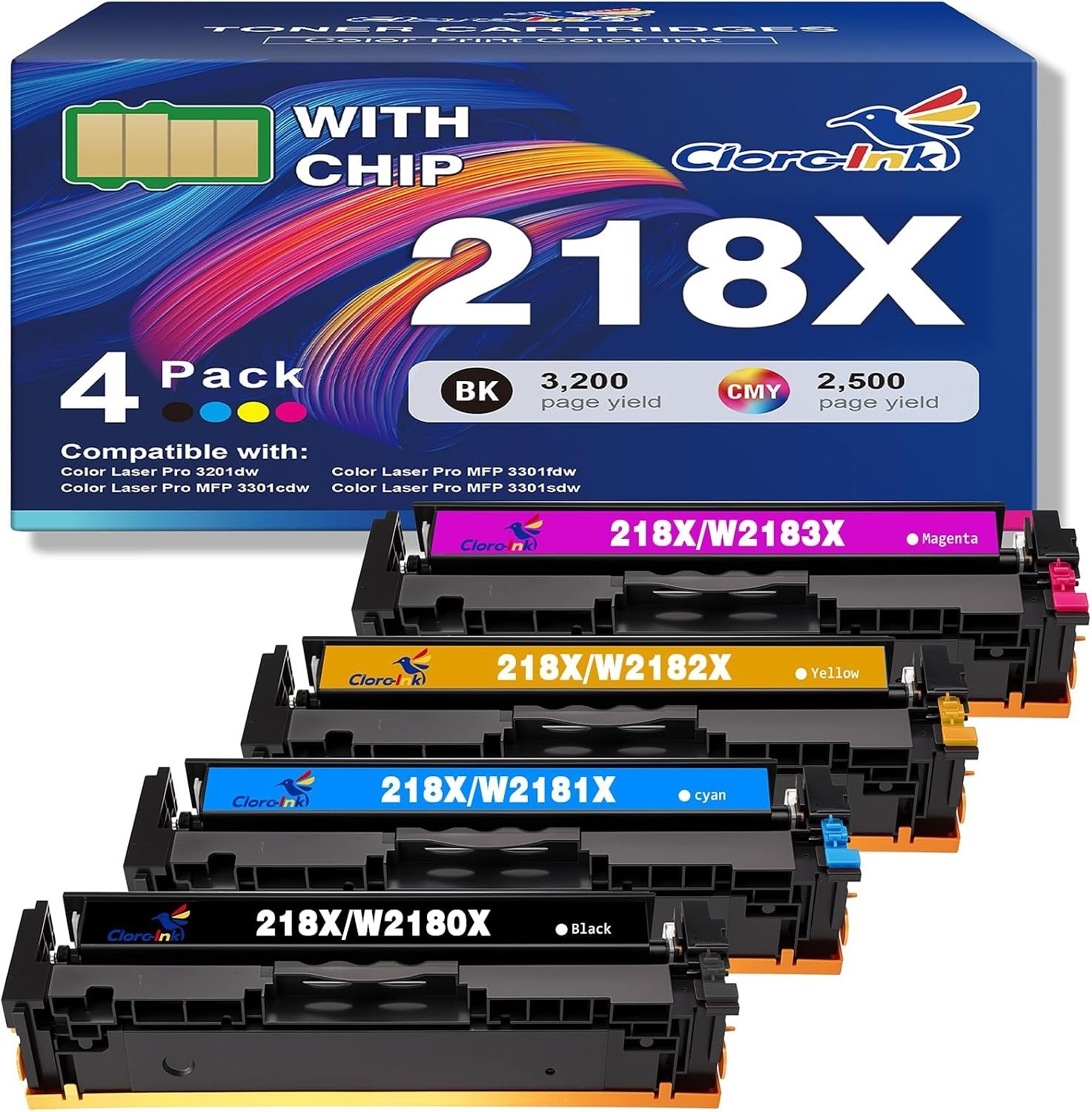 4-Pack Toner Cartridge 218X HP Black Cyan Magenta Yellow BN With Chip