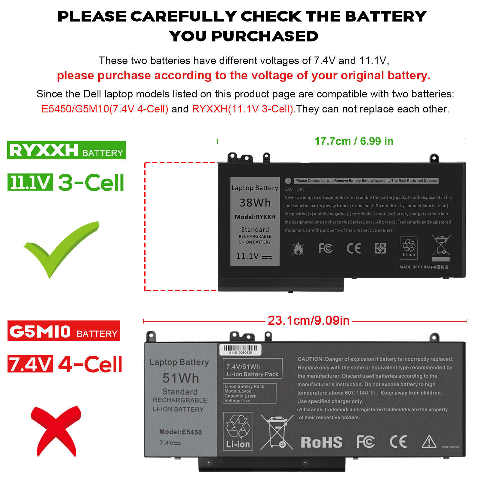 ✅LOT 100X RYXXH VVXTW Battery For Dell Latitude E5250 E5450 3150 3160 38Wh 3Cell