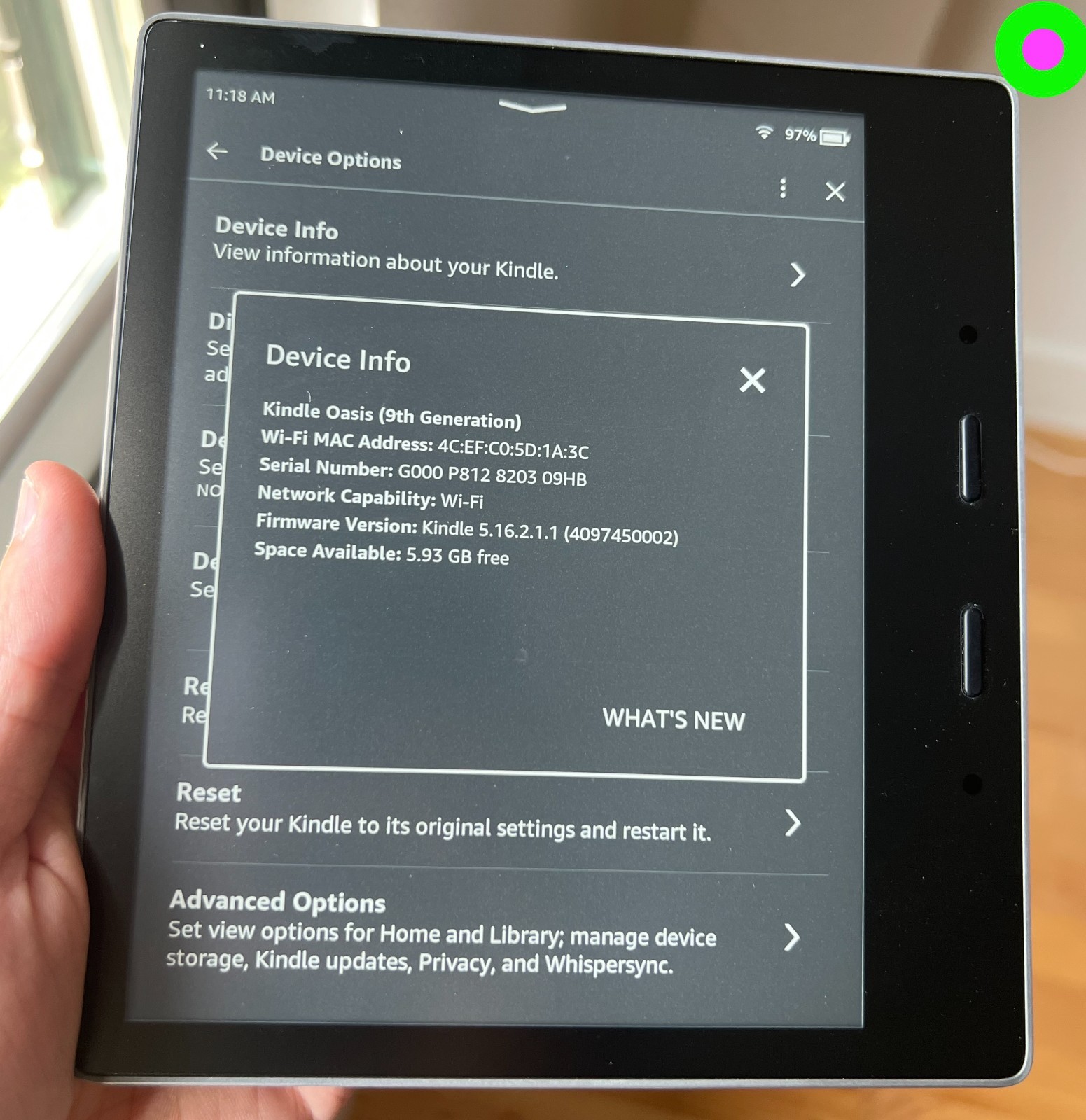 Amazon Kindle Oasis 9th Gen 8GB Graphite Wi-Fi 7" E-Reader - Great Condition