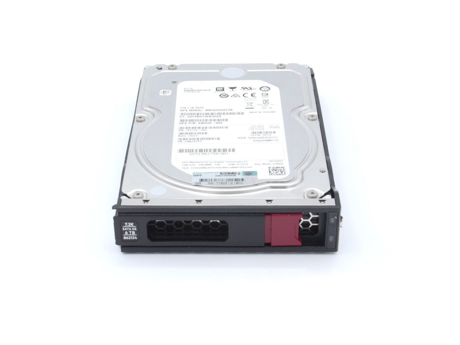 HPE 862134-001 6TB SATA 6G 3.5 Hard Drive HDD 7.2K LP LFF 6Gb/s SC 512e DS 256MB