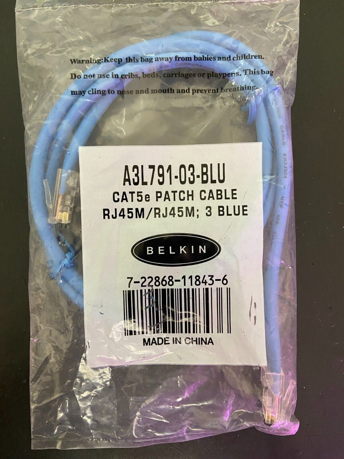 Belkin Cat. 5e Patch Cable - 1 X Rj-45 Male 3ft Blue -a3l79103blu-