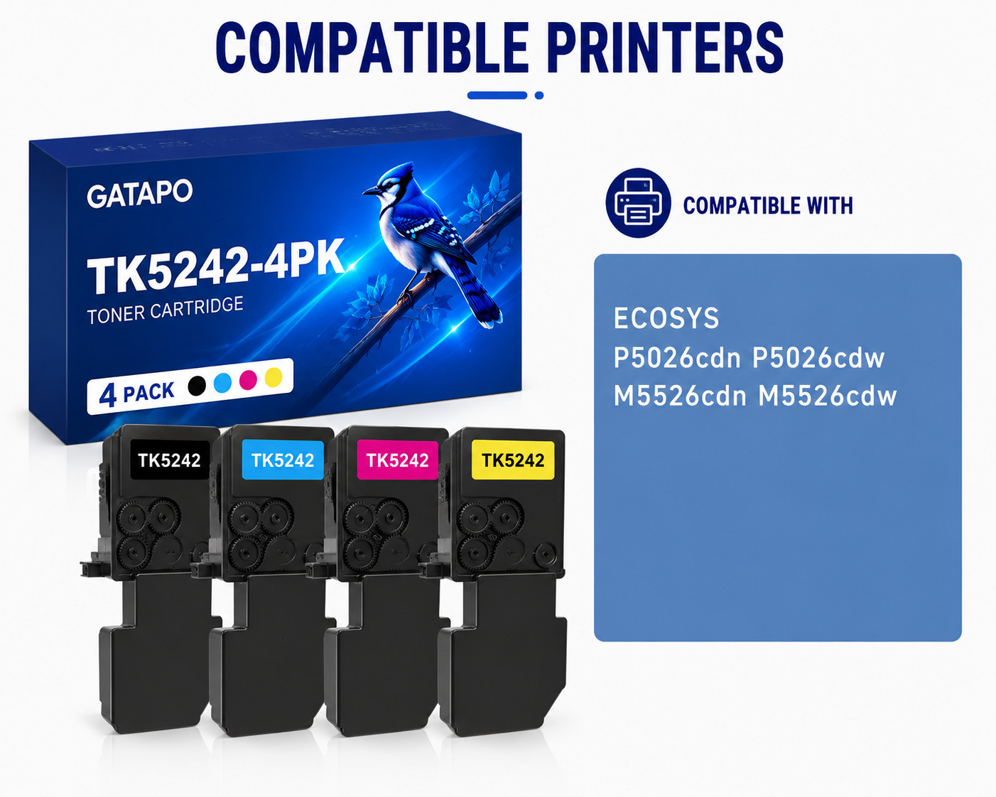 TK5242 Toner Set (4-Pack, 1Black/1Cyan/1Magenta/1Yellow) compatible