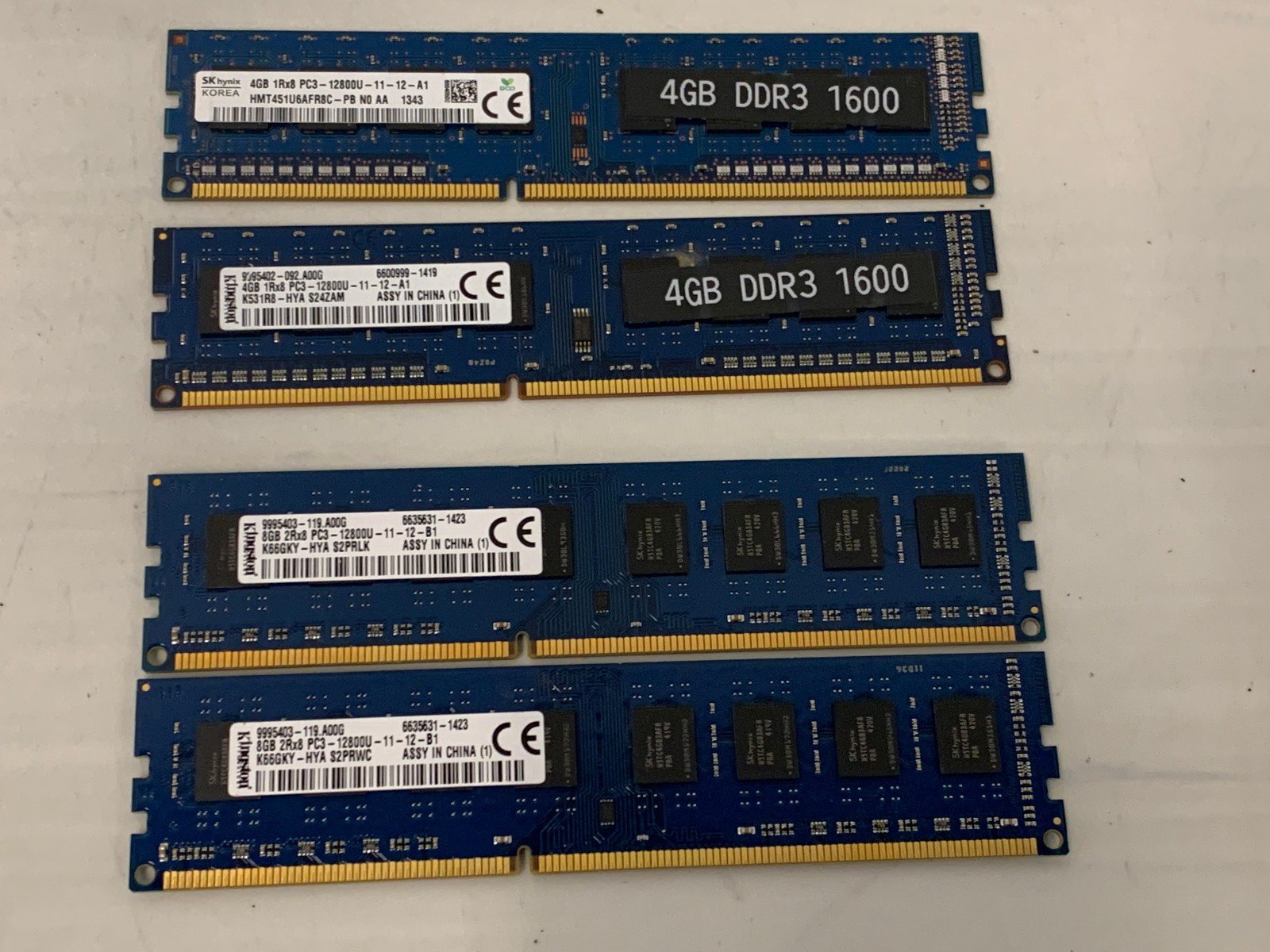 Lot of 4 DDR3 1600MHz Desktop RAM 24GB Total Kingston 9995403 SK Hynix PC3-12800