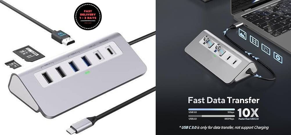 Hub USB C, adaptador multipuerto 9 en 1 con concentrador USB C con HDMI 4K.neuvo