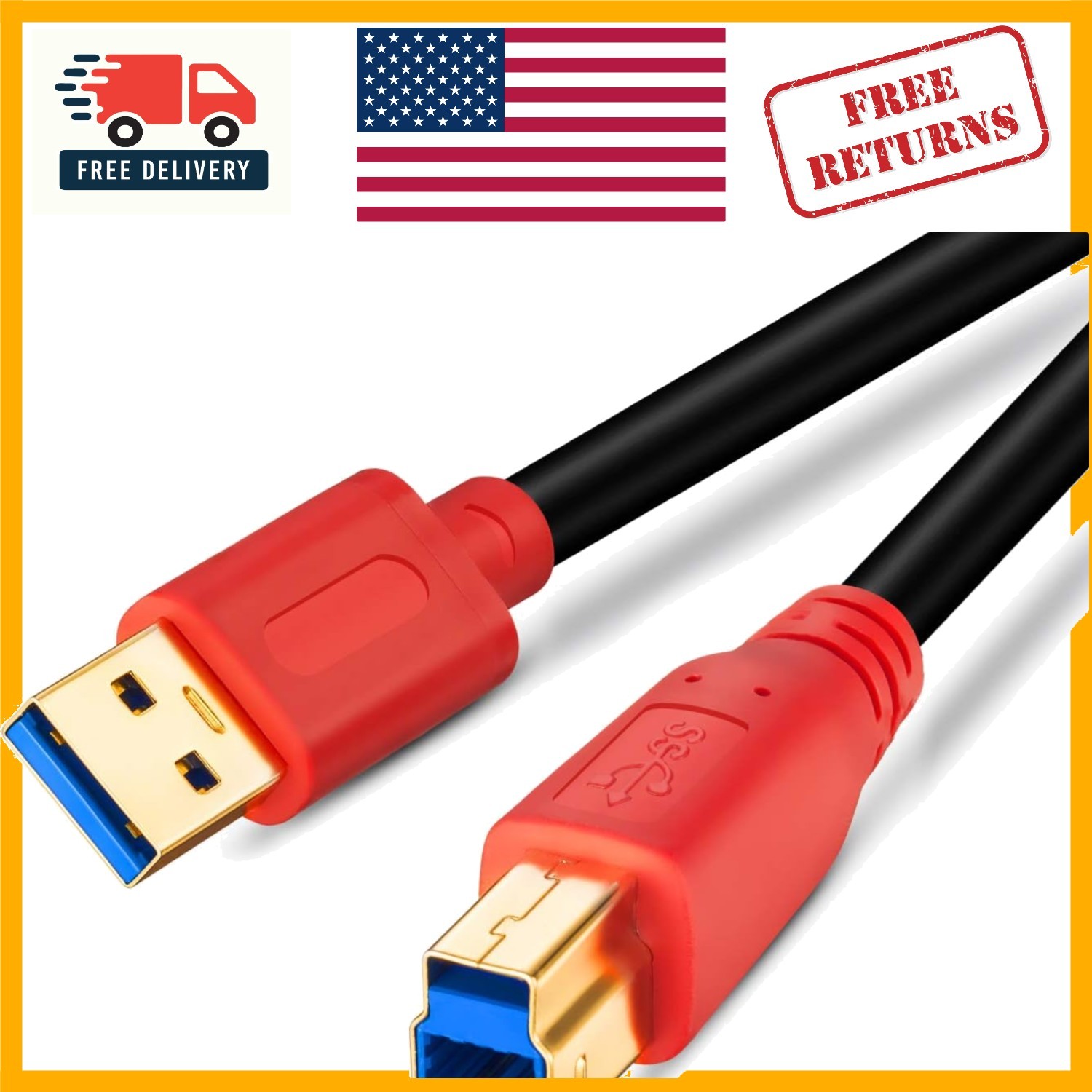 15ft USB 3.0 A-Male to B-Male Cable - Fast Data Transfer for Printers & Drives