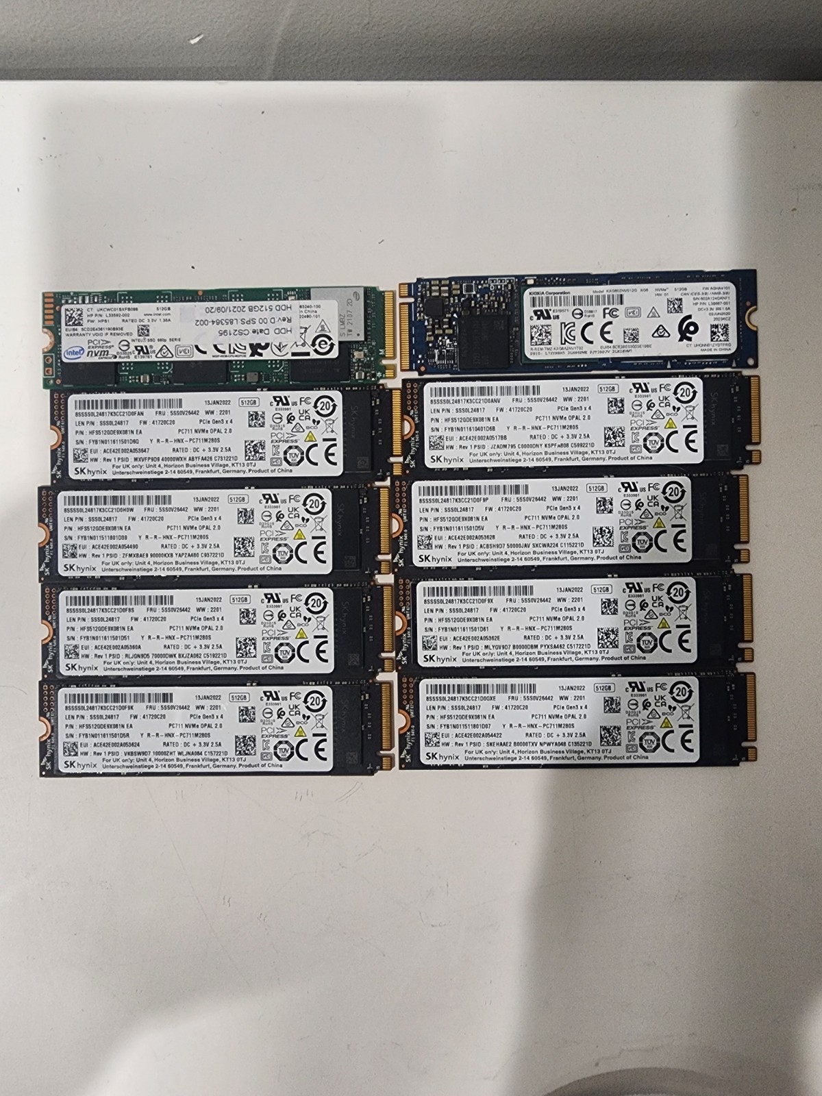 LOT 10 NVMe 500-512GB SSD VARIOUS BRANDS SK HYNIX WD INTEL MICRON etc..