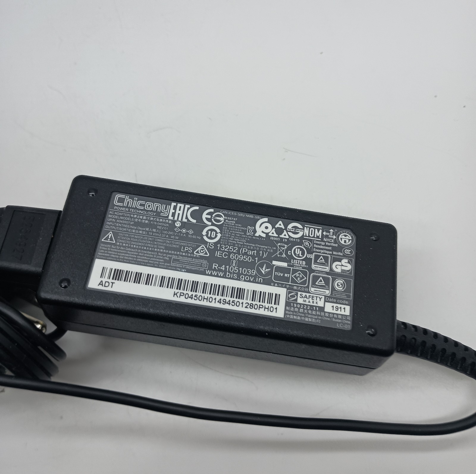 #AH) Acer Aspire 3 N23H1 A314-23P-R3QA Chicony 19V 2.37A 45W AC Adapter Original