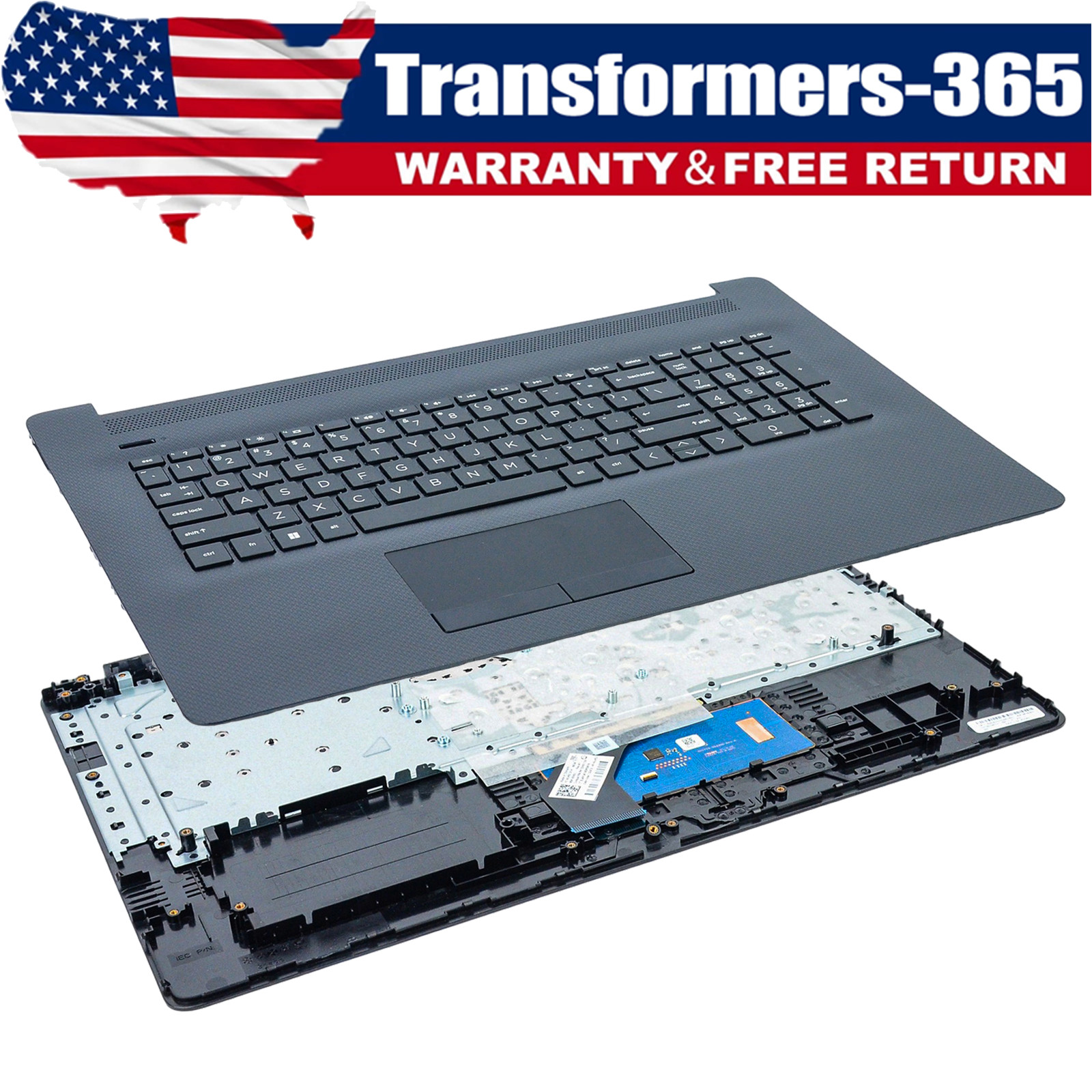 L22751-001 Black Palmrest Non-Backlit US Keyboard Touchpad for HP 17-BY 17-CA