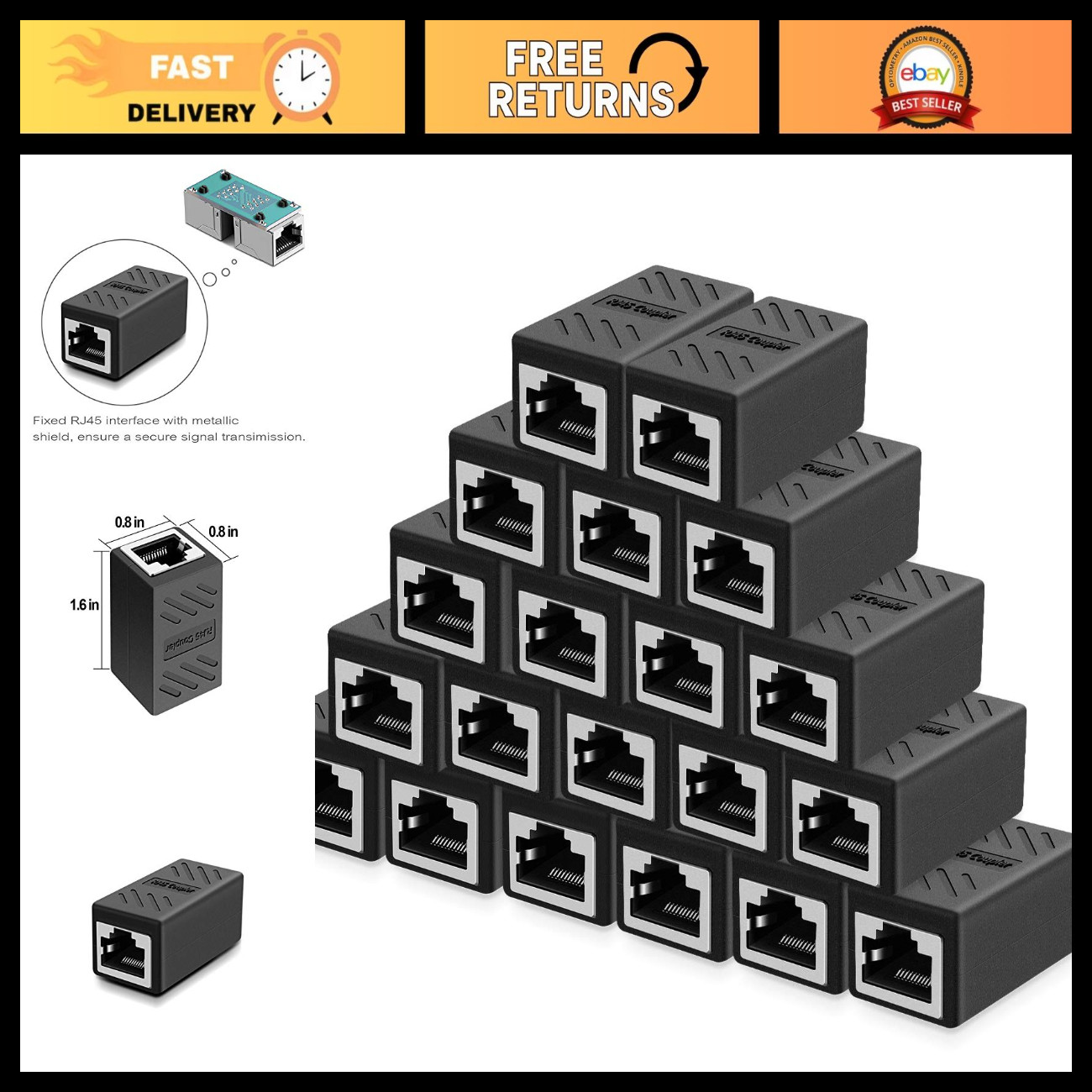 Ethernet Coupler RJ45 Shielded In-Line Connector for Cat7/Cat6/Cat5e - 20 Pack