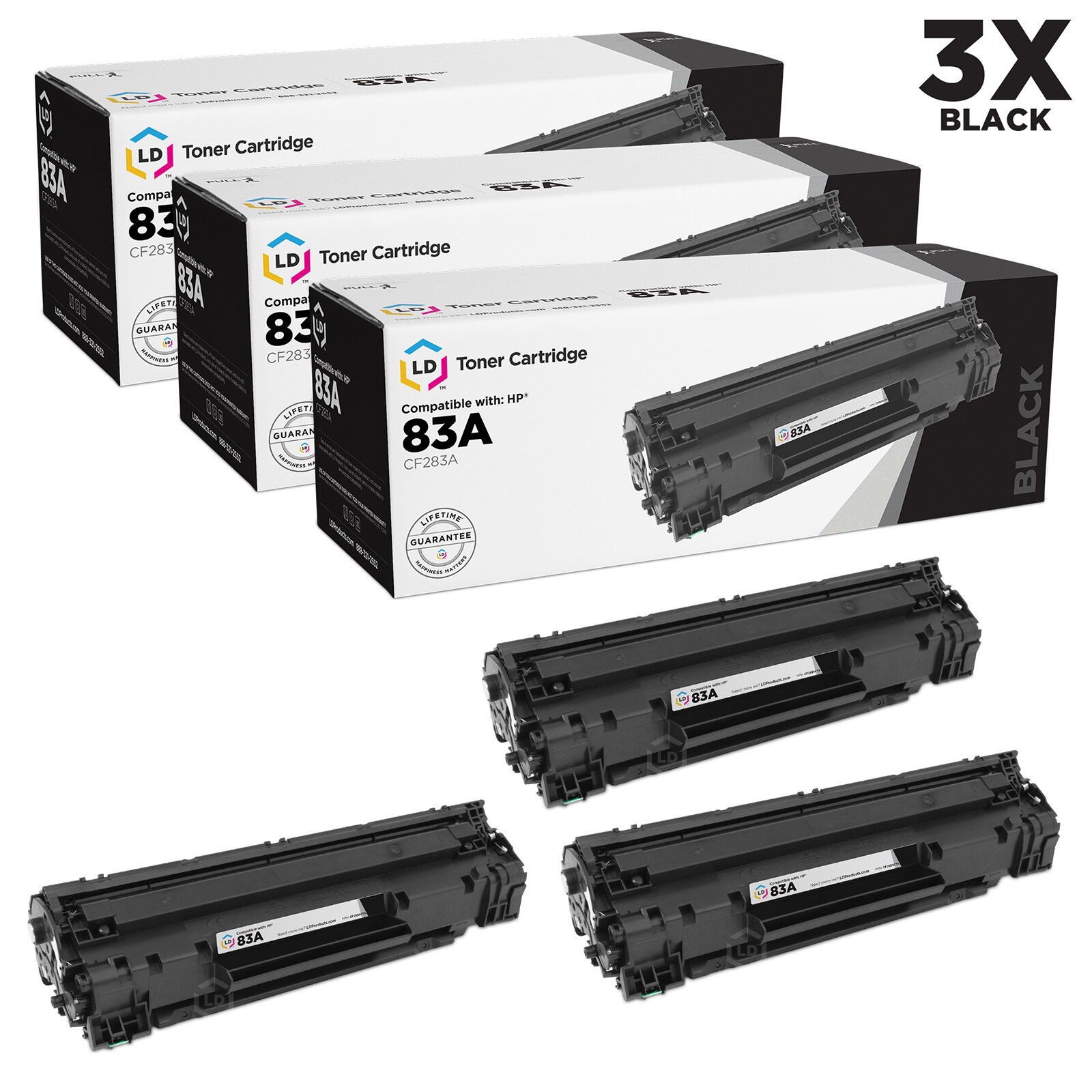 LD 3pk Compatible Replacement CF283A for HP 83A Black M127fn M127fw M125nw M125
