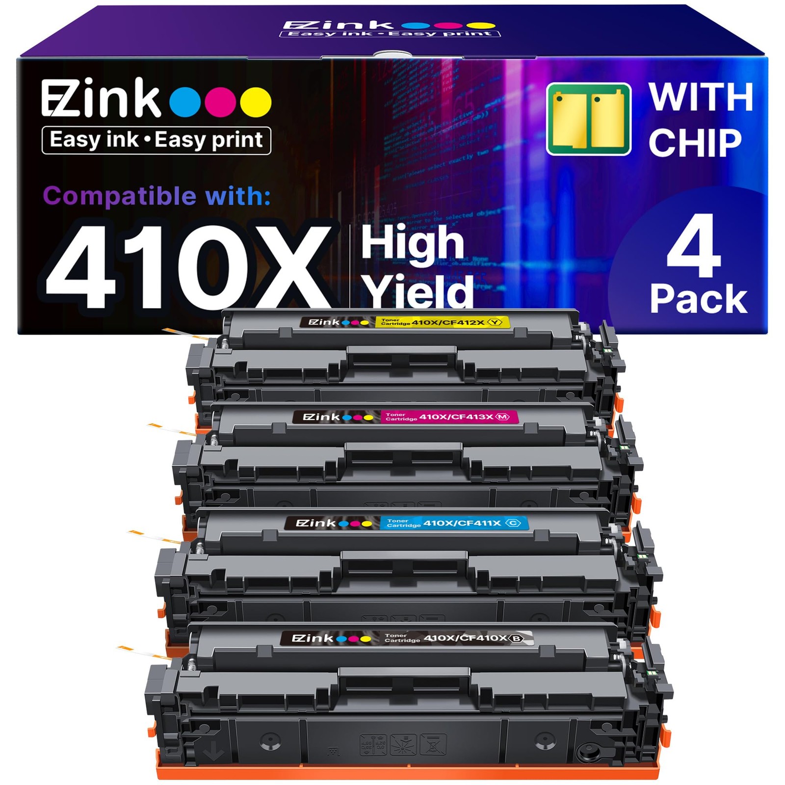 Ez Ink Hp 410X Toner Cartridges 4 Pack High Yield With Chip Black Cyan Yellow...
