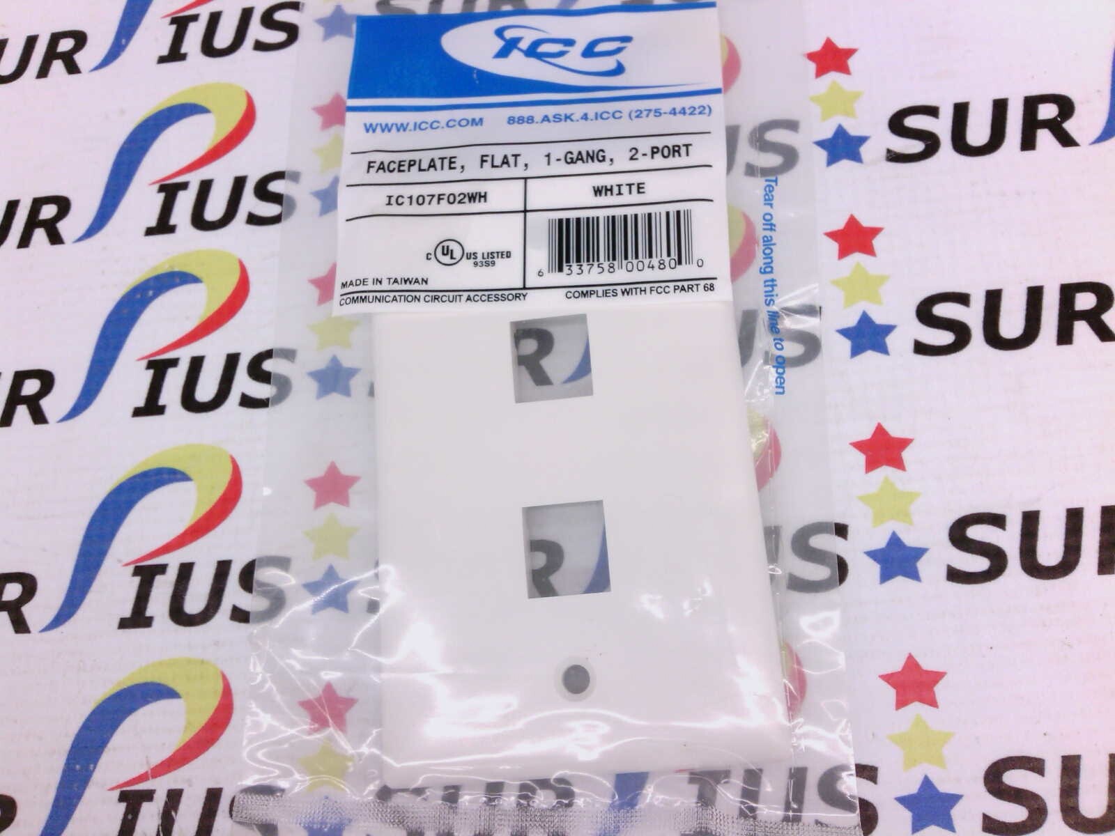 NSOP ICC Faceplate Flat Wall Plate 1 Gange 2 Port White FACE-2-WH IC107F02WH