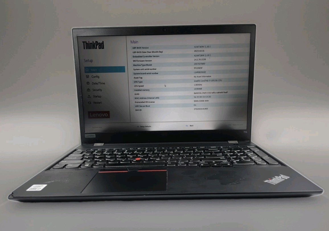 Lenovo ThinkPad T15 Gen 1 i7-10510U 1.80 GHz 16 GB DDR4 Motherboard Laptop 