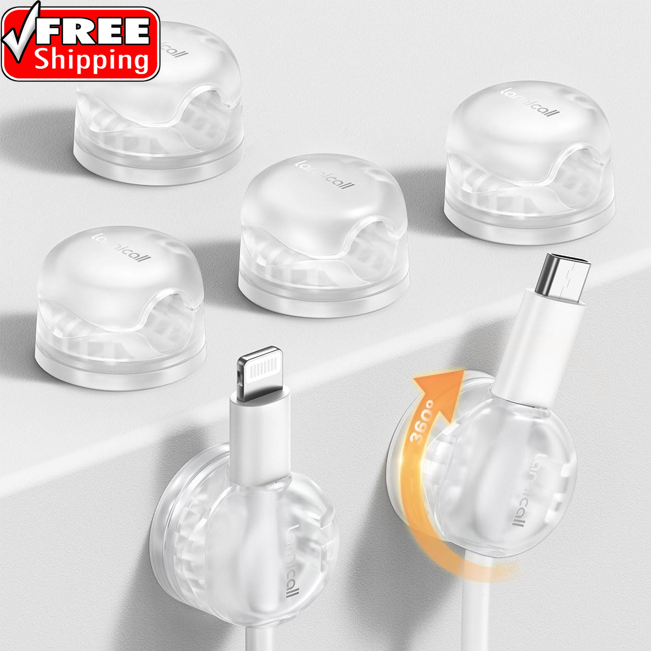 6Pack Clear Rotatable Cord Organizer, [1S Lock] Spring Cable Clips | Phone Charg