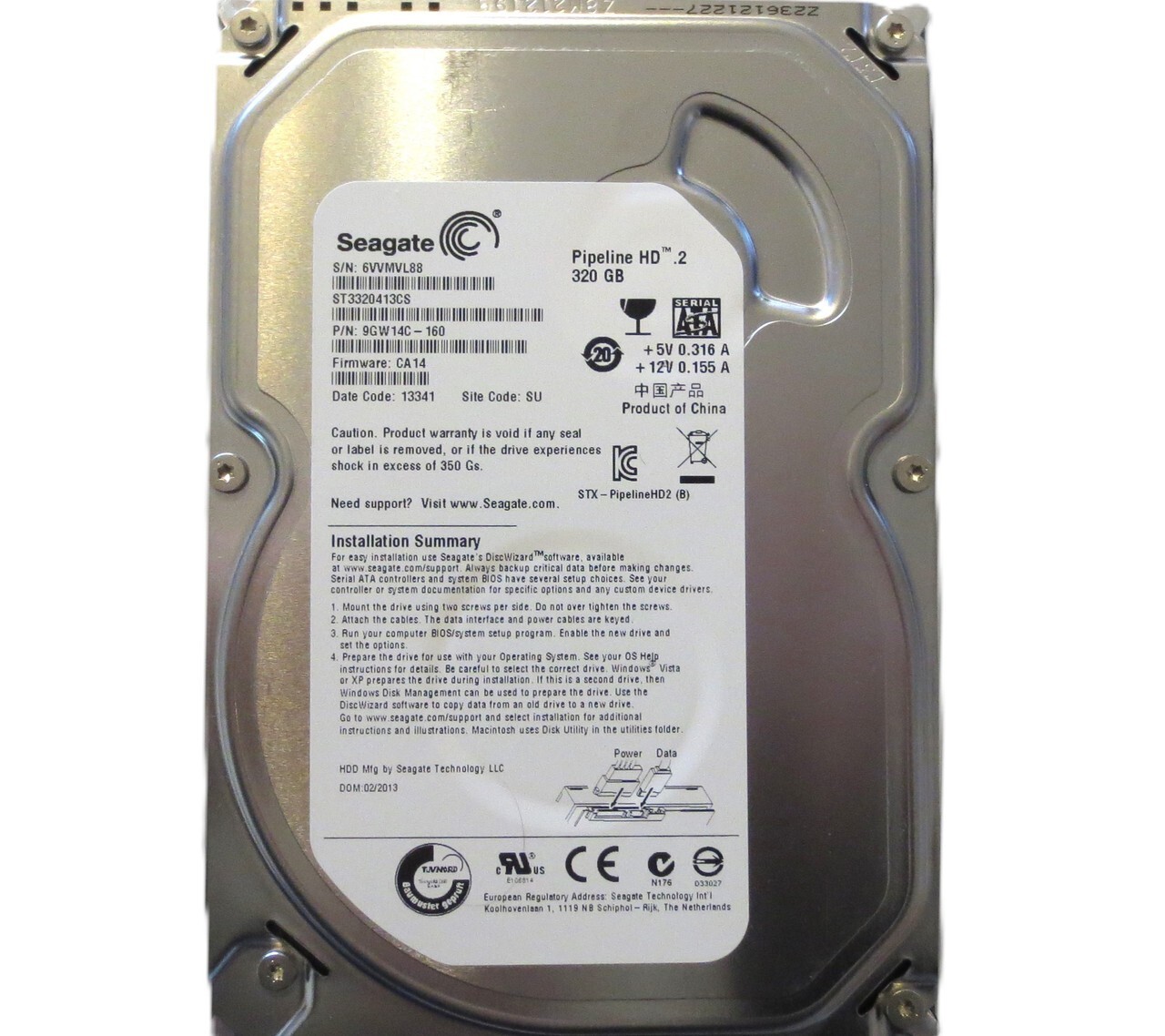 ST3320413CS PN: 9GW14C-160 FW:CA14 (6VV) Site:SU China 320gb 3.5" Sata FEB/2013