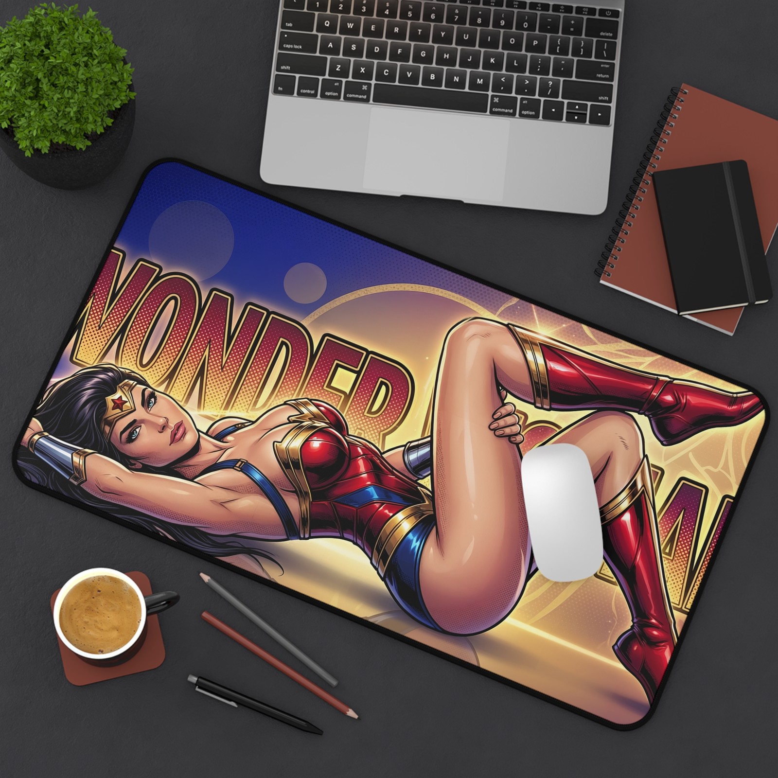 Wonder Woman Desk Mat, Superhero Mouse Pad, Iconic Warrior Desk Decor