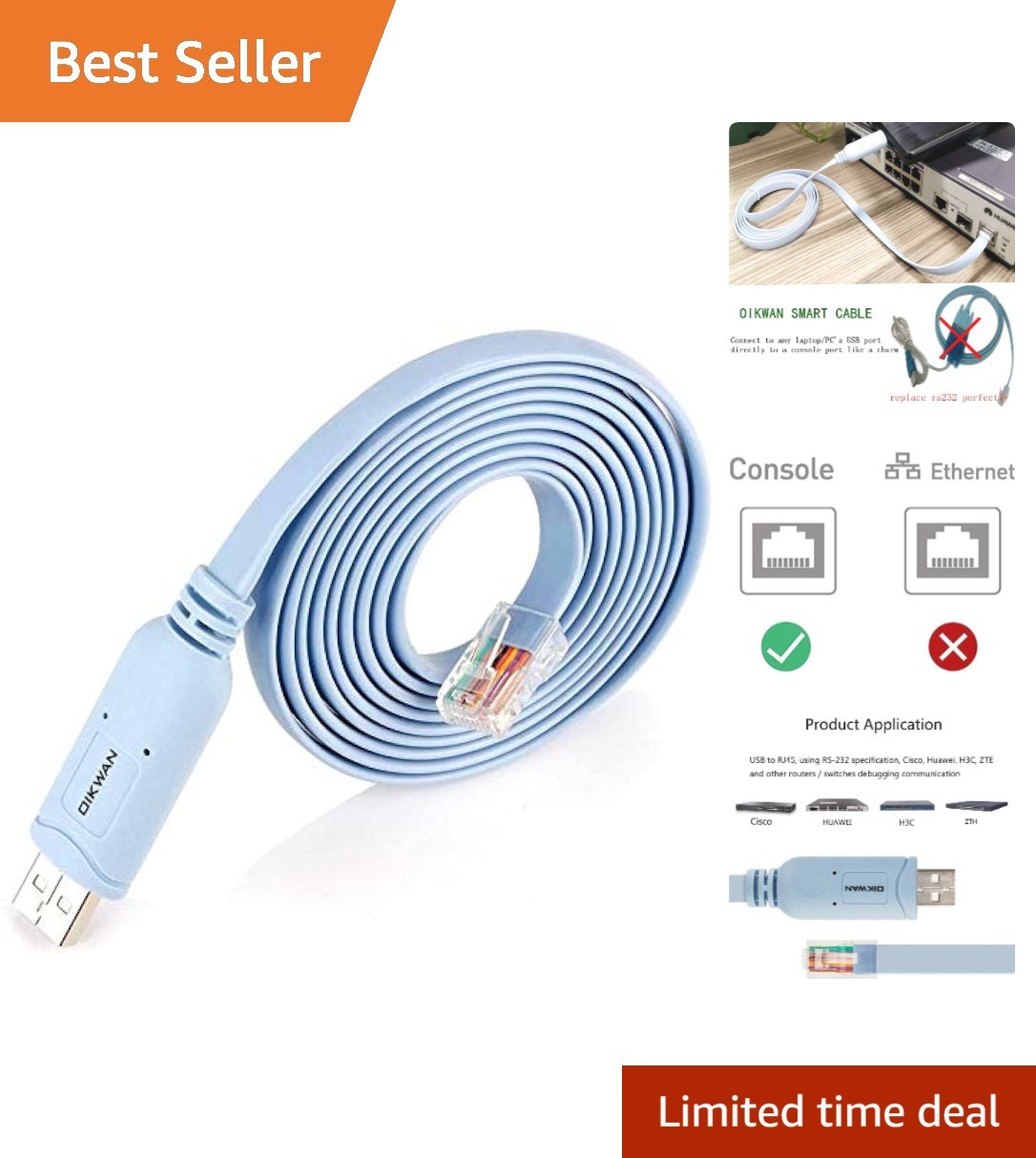 Reliable USB to RJ45 Console Cable - 10ft, Fast Charging, Multi-OS Compatible