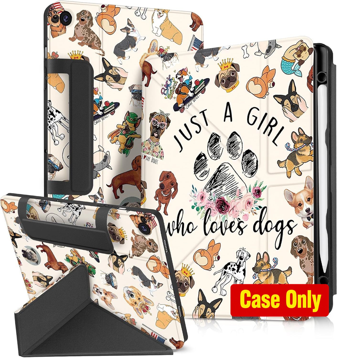 Cute Cartoon Puppy Case with Pen Holder for Samsung Galaxy Tab A9 Plus - Fun Fol