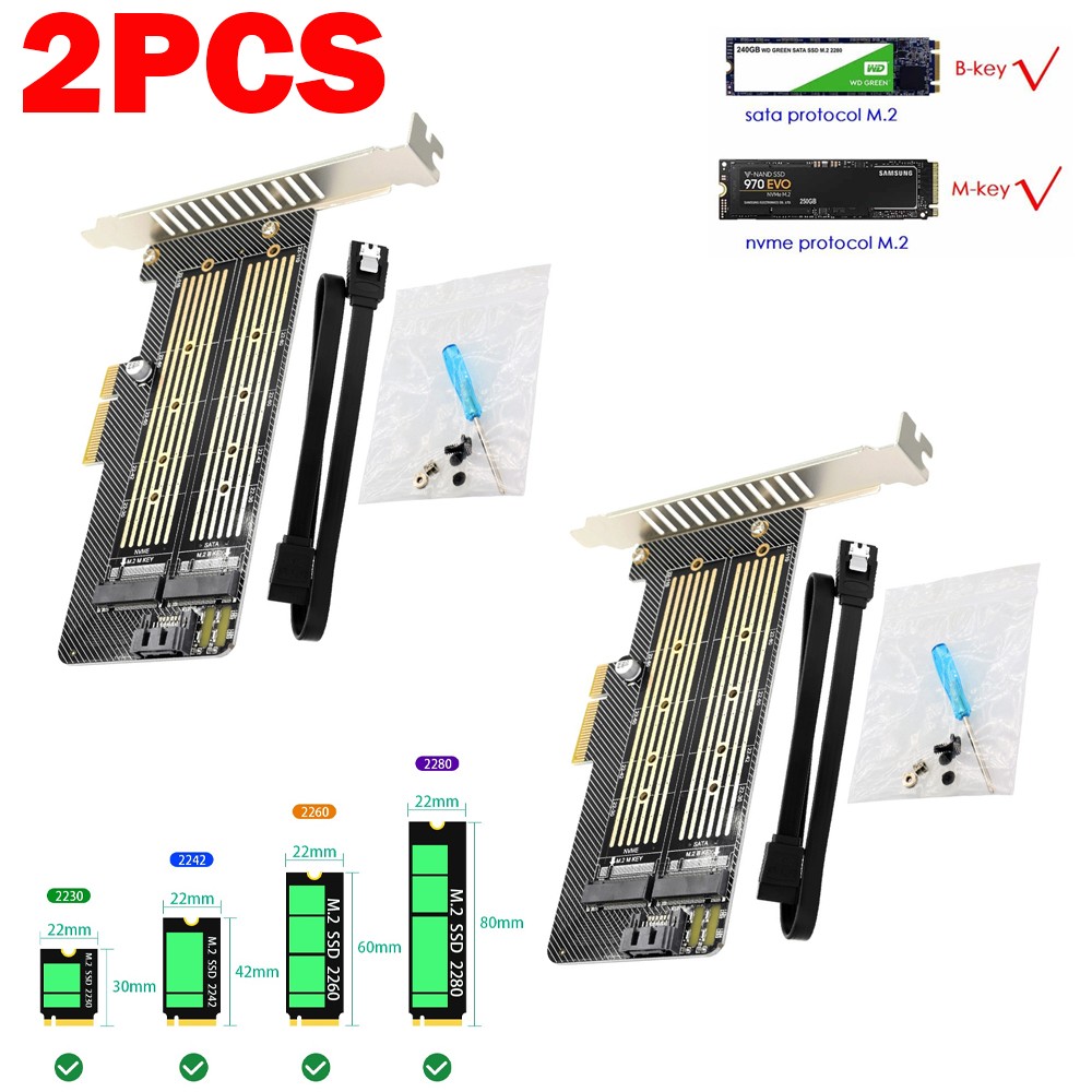 2pack M.2 NGFF to Computer SATA Dual SSD PCI x16 x4 x8 NVMe Express Adapter Card