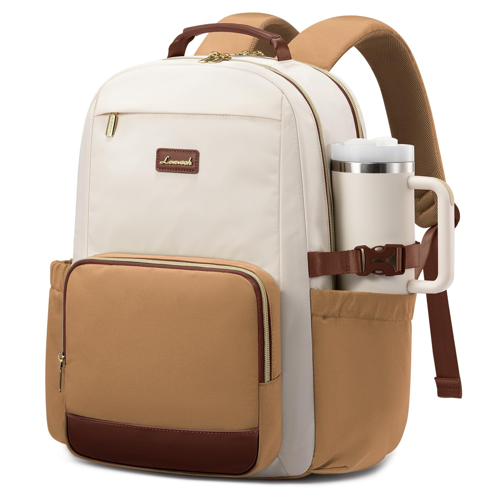 LOVEVOOK Laptop Backpack 15.6 Inch, Beige - Yellowish-brown - Chestnut Brown