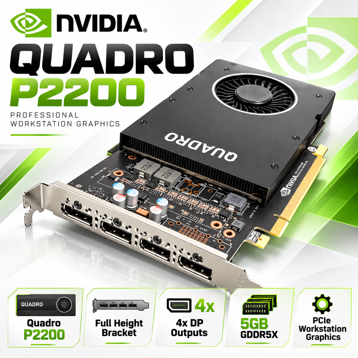 Dell NVIDIA Quadro P2200 5GB GDDR5X GPU 4x DisplayPort DP/N 0PX8M5 Full Height