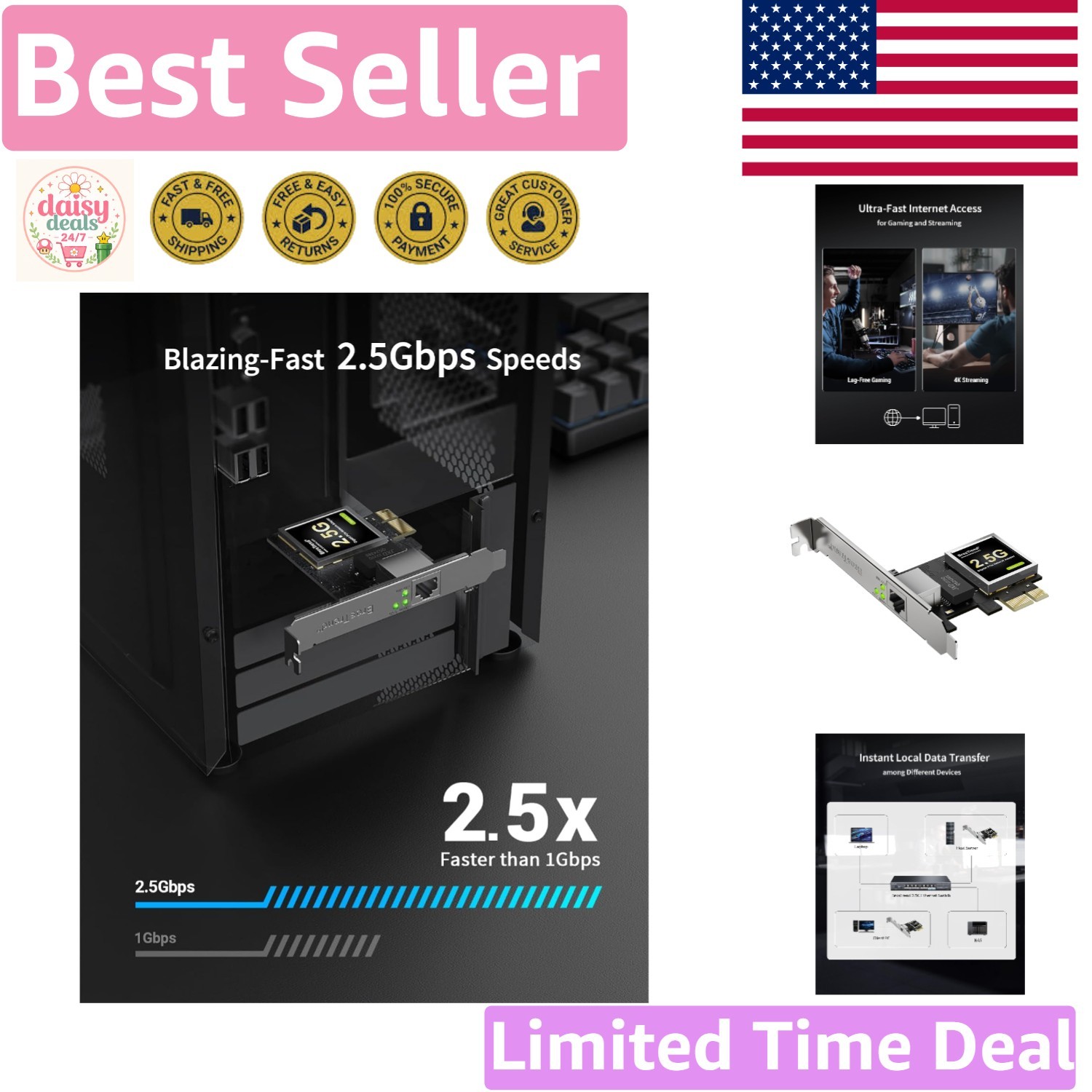 2.5Gb PCIe Network Card - Plug-and-Play for Effortless Installation & Speed
