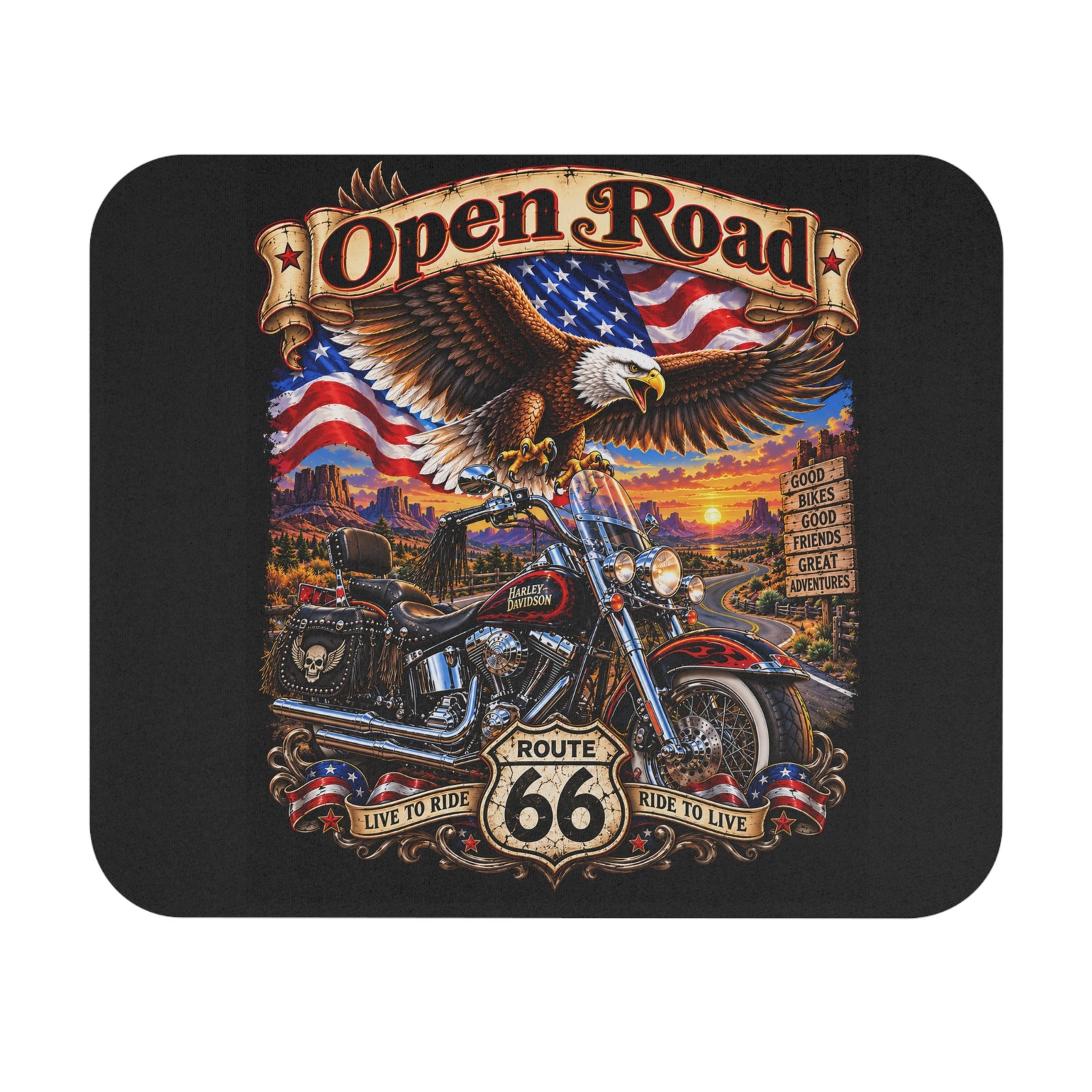 Open Road  Route 66  Motorcycle Art Mouse Pad (Rectangle)