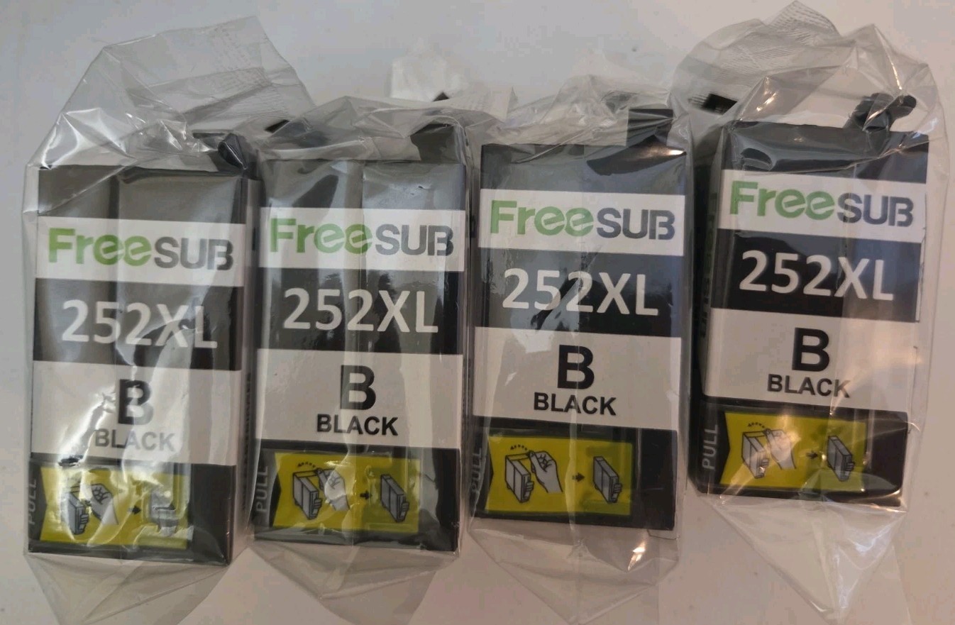 (4) FreeSub Genuine Epson 252XL Black Ink Cartridge New Sealed In Plastic 