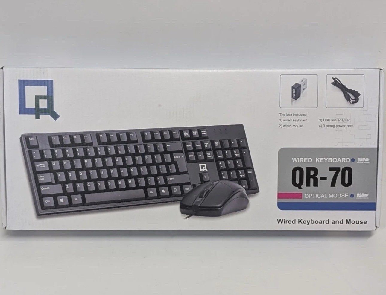 QR-70 Wired Keyboard & USB Optical Mouse Combo | Plug & Play