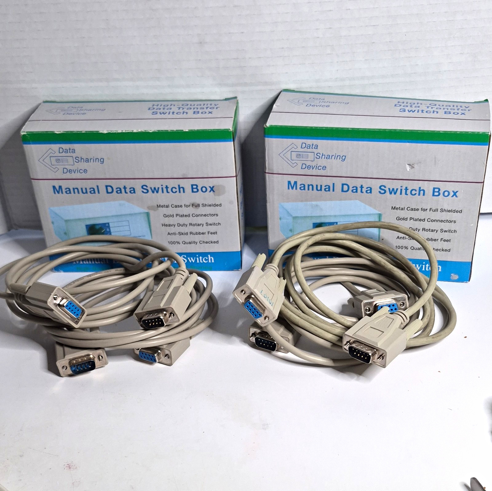 Vintage DB9 2-Way AB Manual Data Switch Box DW-9AB with 2 Serial Cables & Box