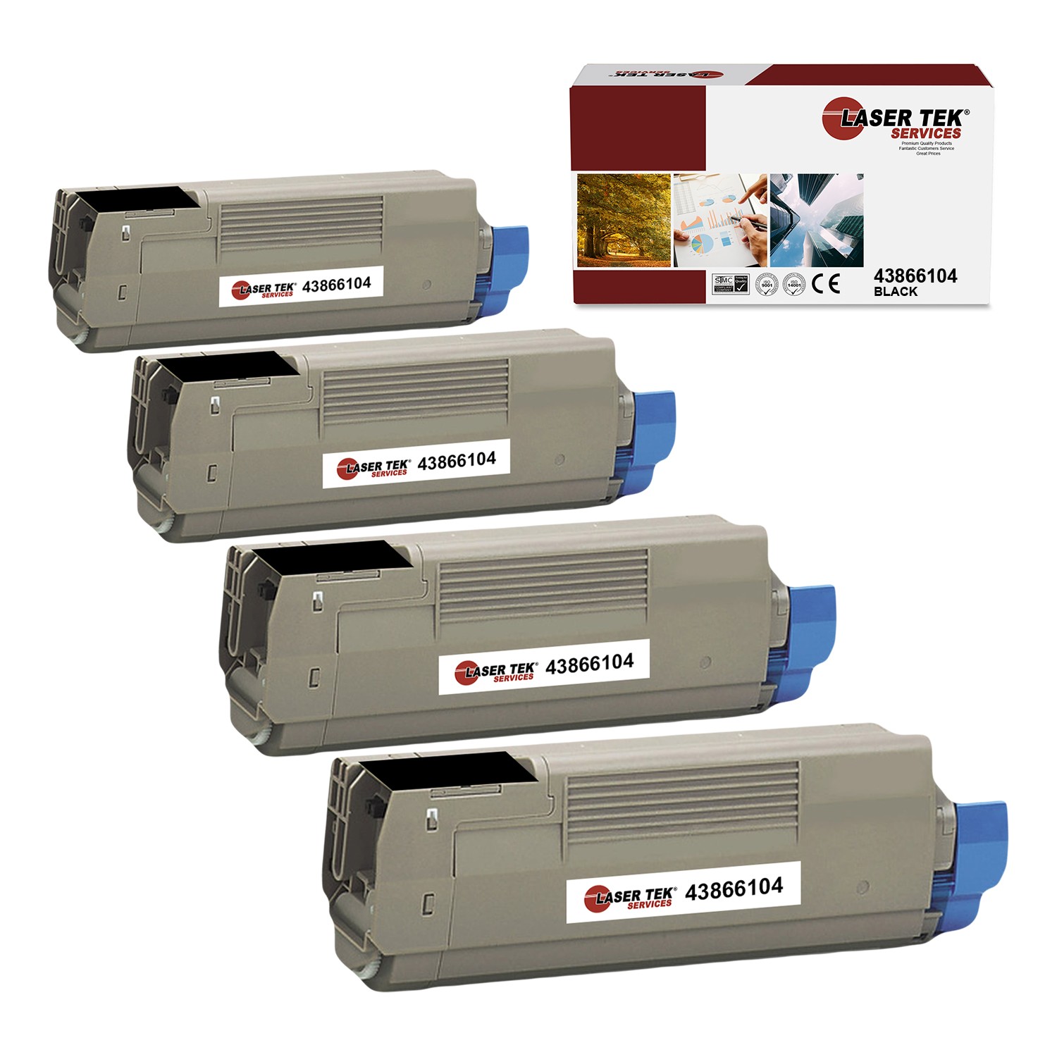 4Pk LTS 43866104 Black Compatible for Okidata C710dn C710dtn Toner Cartridge