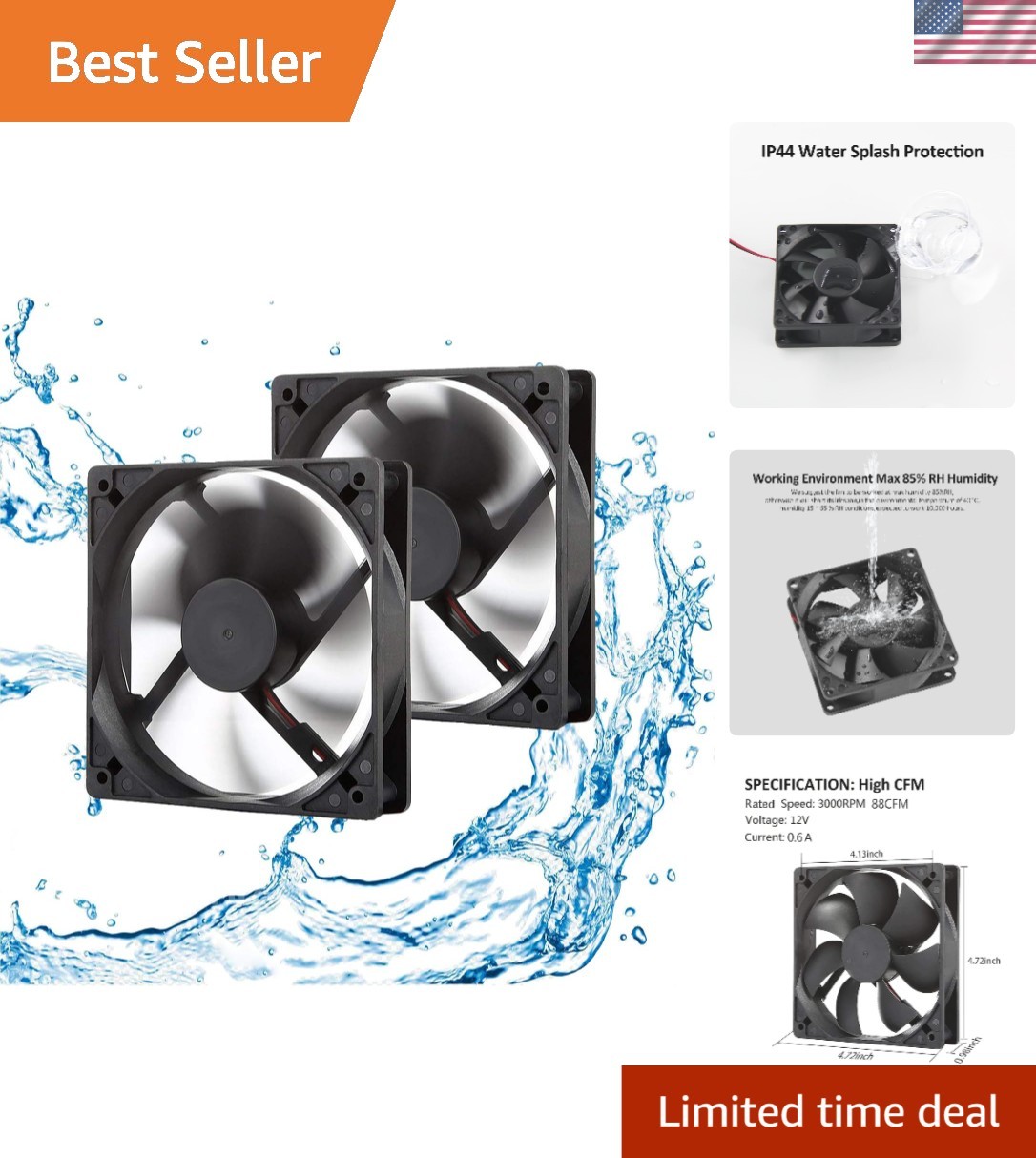 High-Performance 120mm 12V Moisture-Proof Cooling Fan 2-Pack for RV & Solar