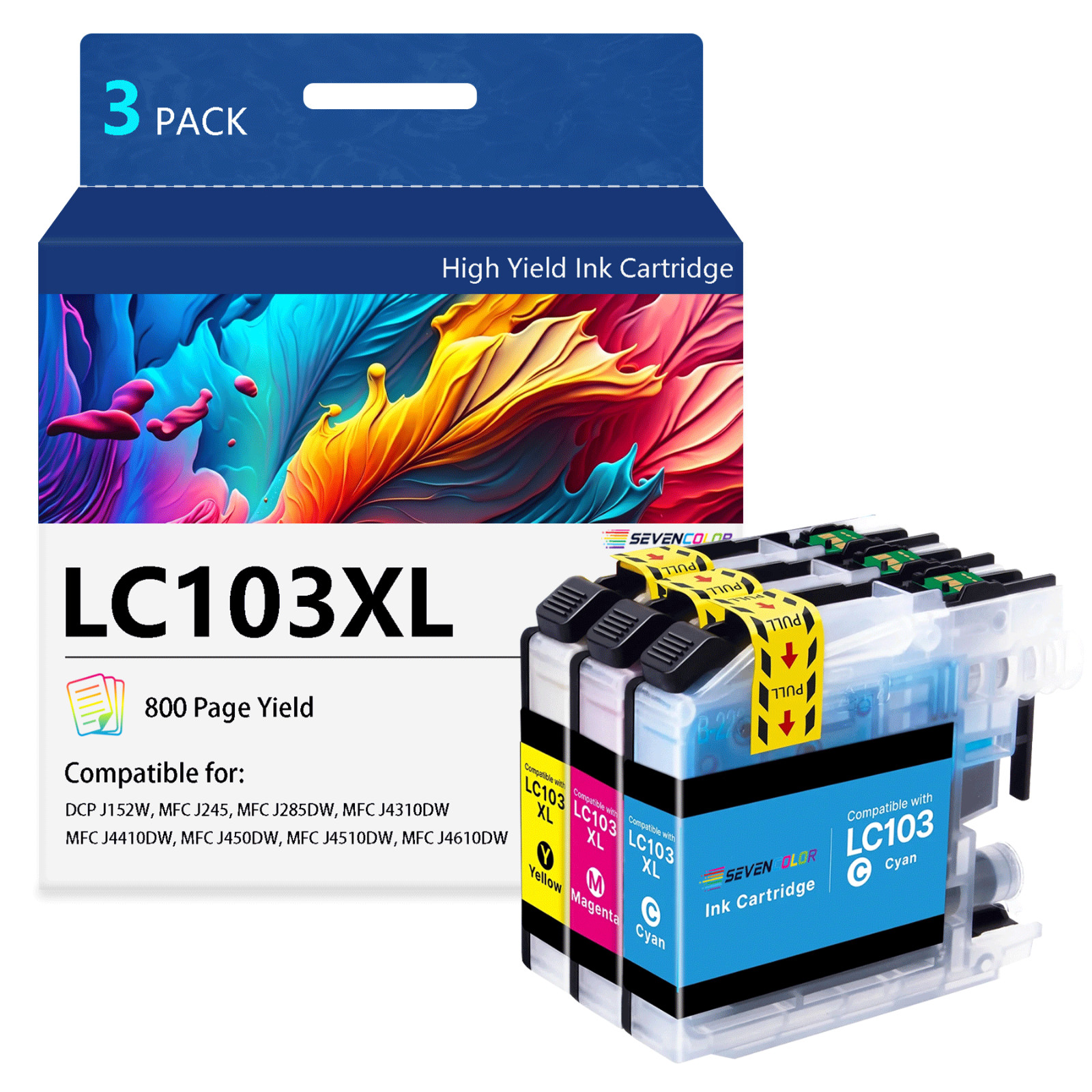 LC1033PKS High-Yield Ink, 600 Page-Yield, 3/Pack, Cyan-Magenta-Yellow