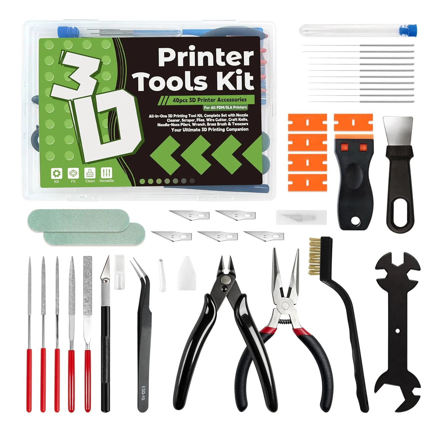 40PCS 3D Printer Tools Kit with Storage Case for FDM 3D Printing