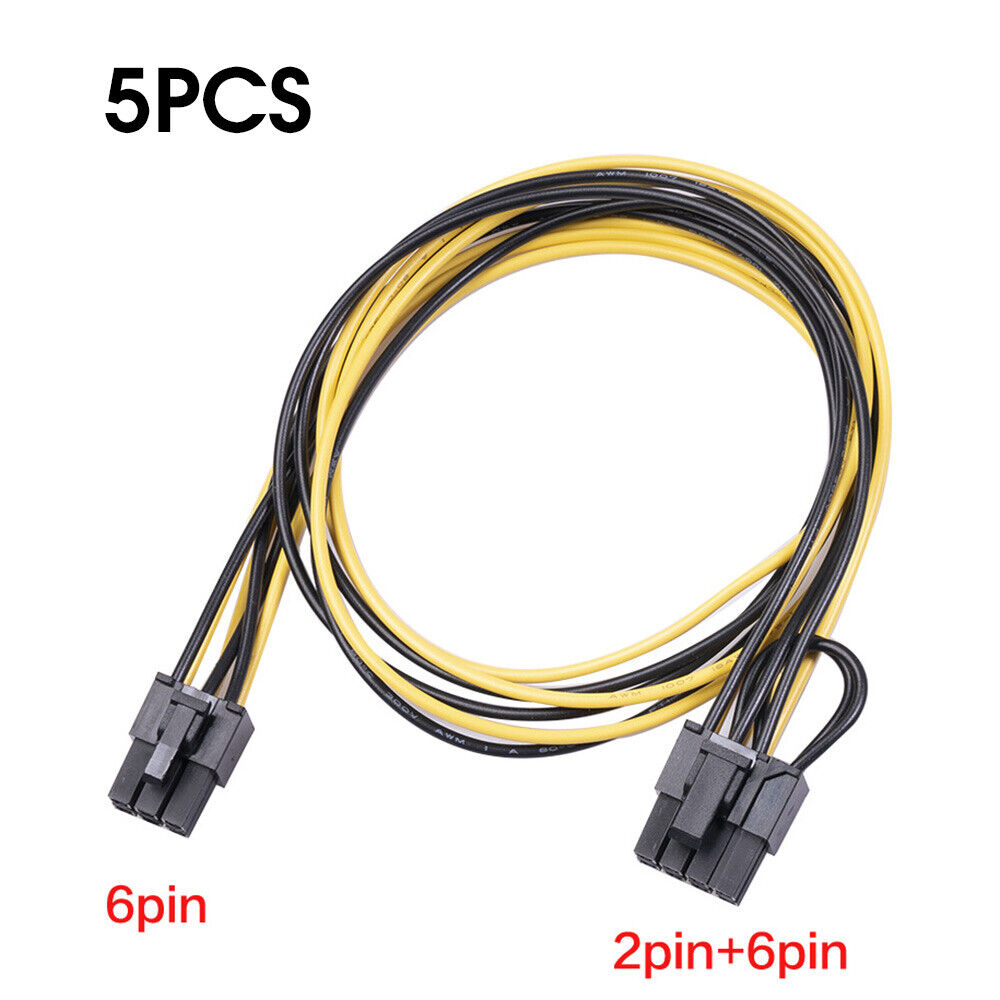 5pack PCIE 6 Pin to PCI-E 8 Pin (6+2) Pin Male GPU Power Cable Splitter 50CM