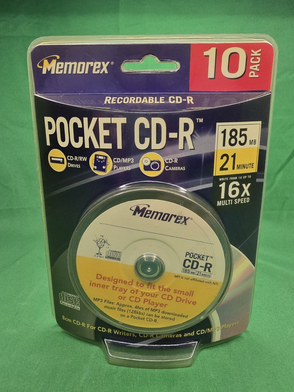 Memorex Pocket CD-R 10 Pack 185MB 21 Min 16x 8cm Mini CD-R NEW SEALED Vintage
