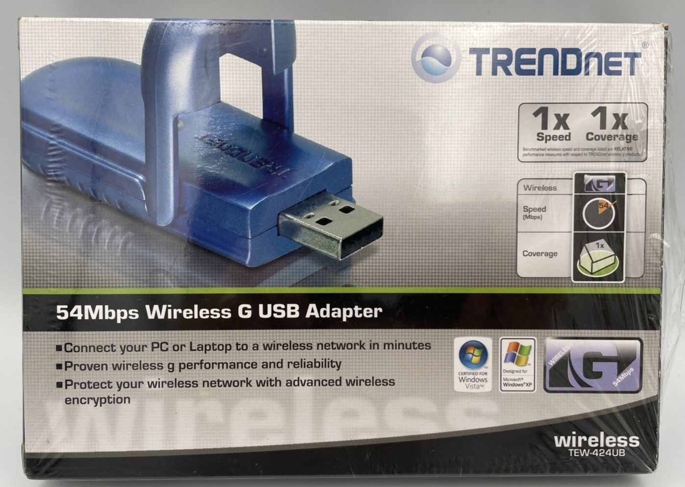 Trendnet TEW-424UB 54Mbps Wireless G USB 2.0 Network Adapter  Vintage Open Box
