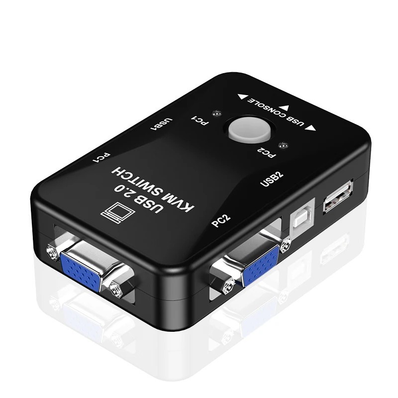 2 Port USB 2.0 KVM Switch Box VGA SVGA Switcher Splitter For PC Keyboard Mouse