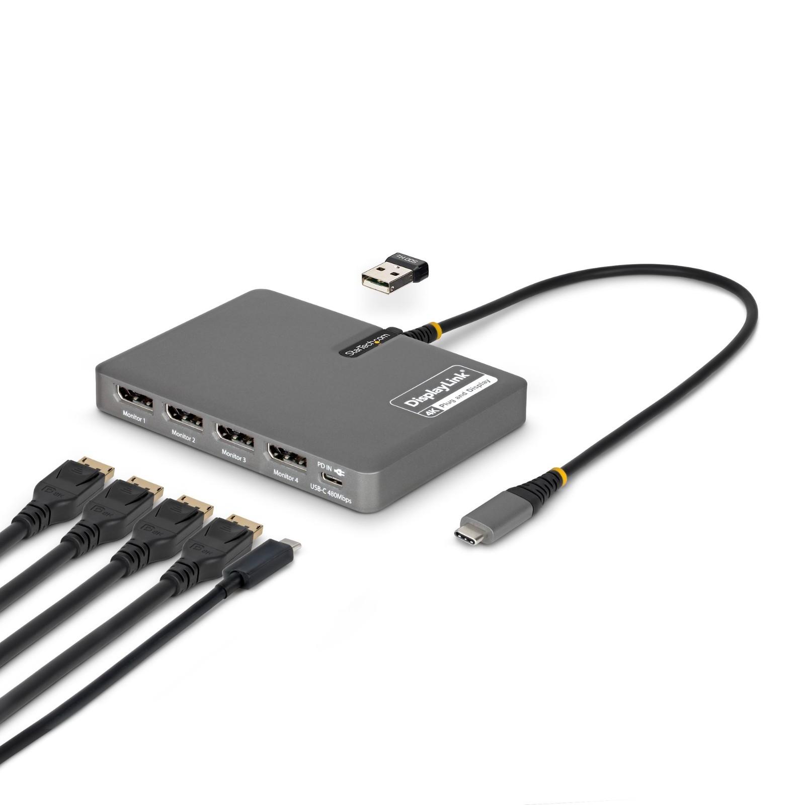 StarTech USB-C to Quad DisplayPort Adapter 140W PD 4K 60Hz Quad USB DP ADAPT