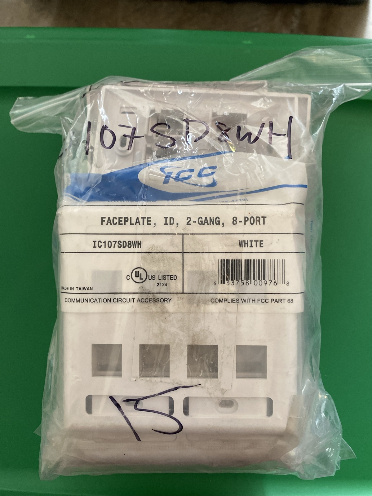 ICC Keystone Wall Plate with ID - Double Gang - 8 Port - White 6 Count
