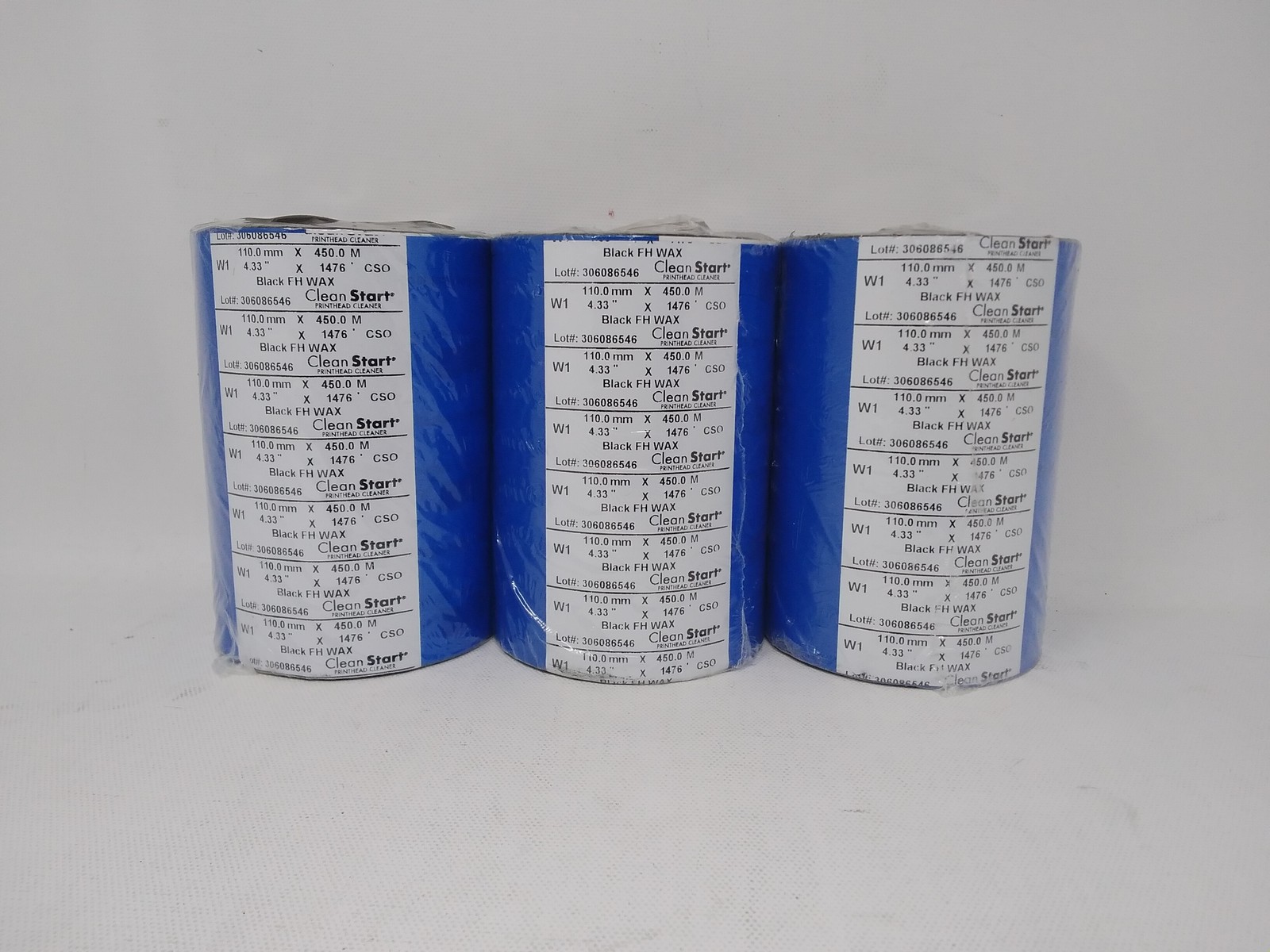 Clean Start Printhead Cleaner 4.33" x 1476' lot of 3. Sealed. Black FH Wax