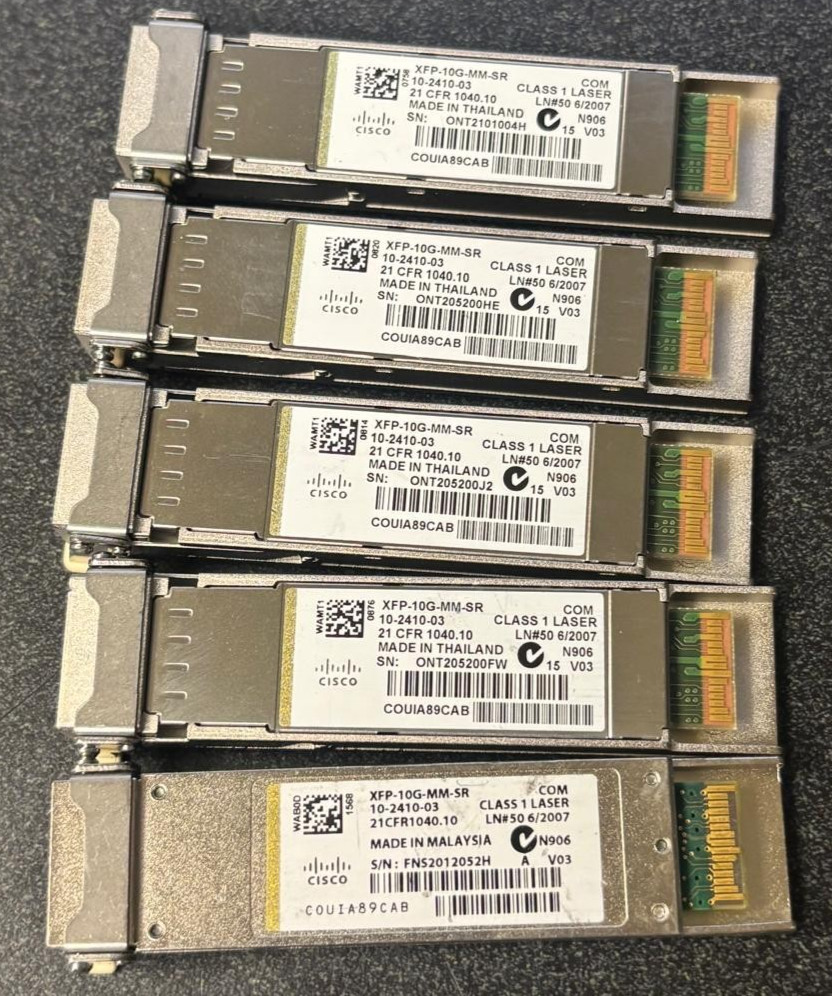 Lot of 5 Cisco XFP-10G-MM-SR 10Gbe XFP Fiber Transceiver Module