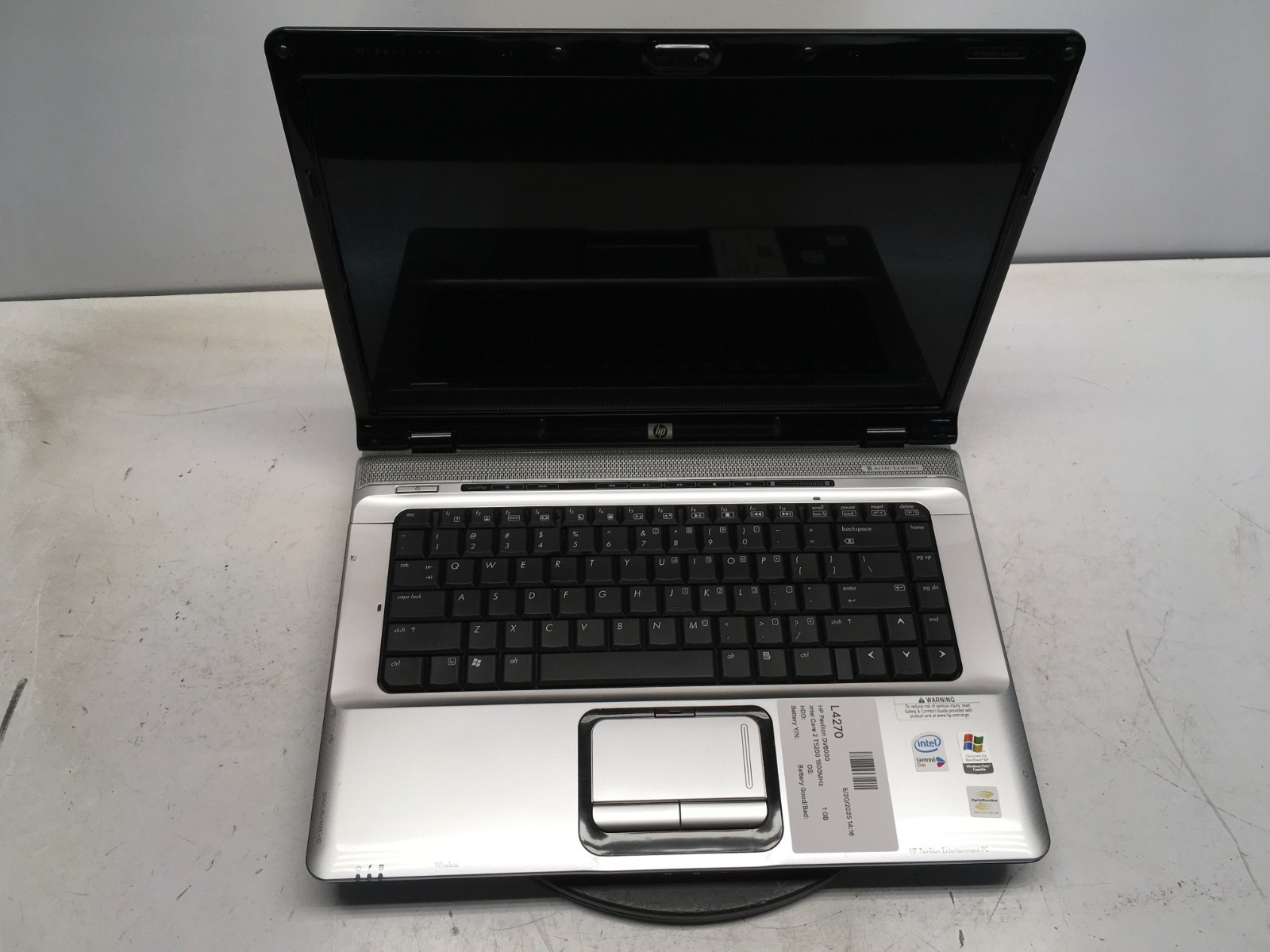 HP Pavilion DV6000 DV6130US Intel Core 2 T5200 1 GB NO HDD Dim Screen