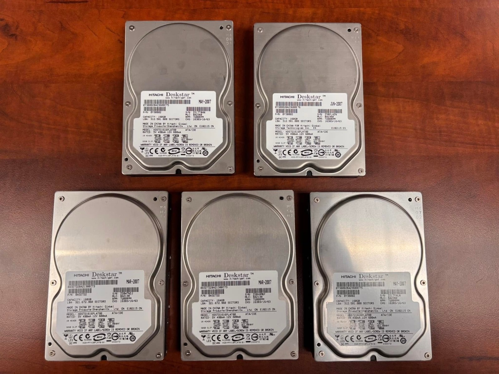 Lot of 5 - Hitachi Deskstar HD Hard Drive 160GB 3.5"