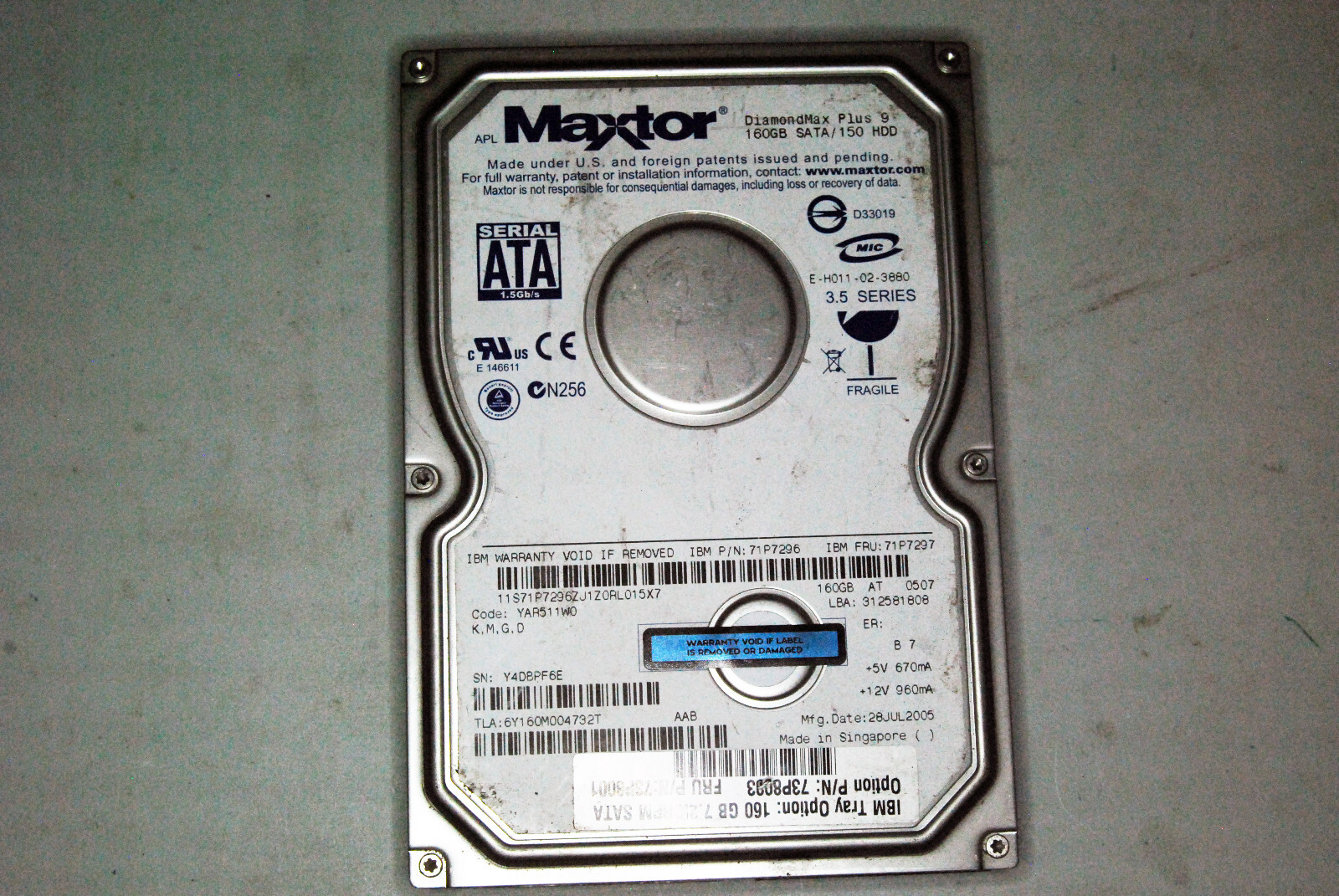 Maxtor/IBM DiamondMax Plus 9 71P7926 160Gb 3.5" SATA Hard disc drive