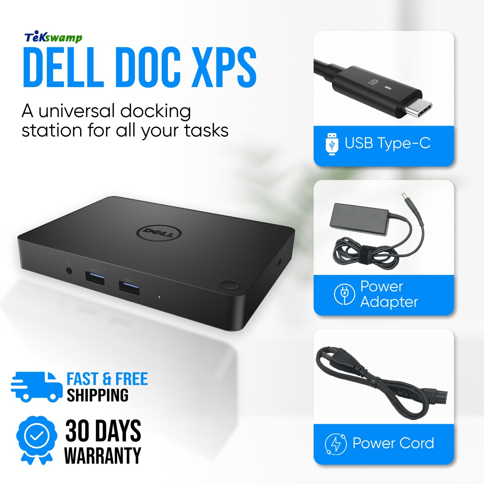Dell USB-C 4K Docking Station for XPS 15 9560 9570 9575 Laptop w/130W AC Adapter